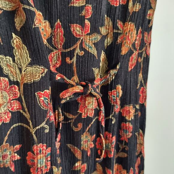 Vintage 90s Dark Moody Floral Midi Dress Crepe Texture Fabric 8P Whimsigoth - Picture 5 of 8